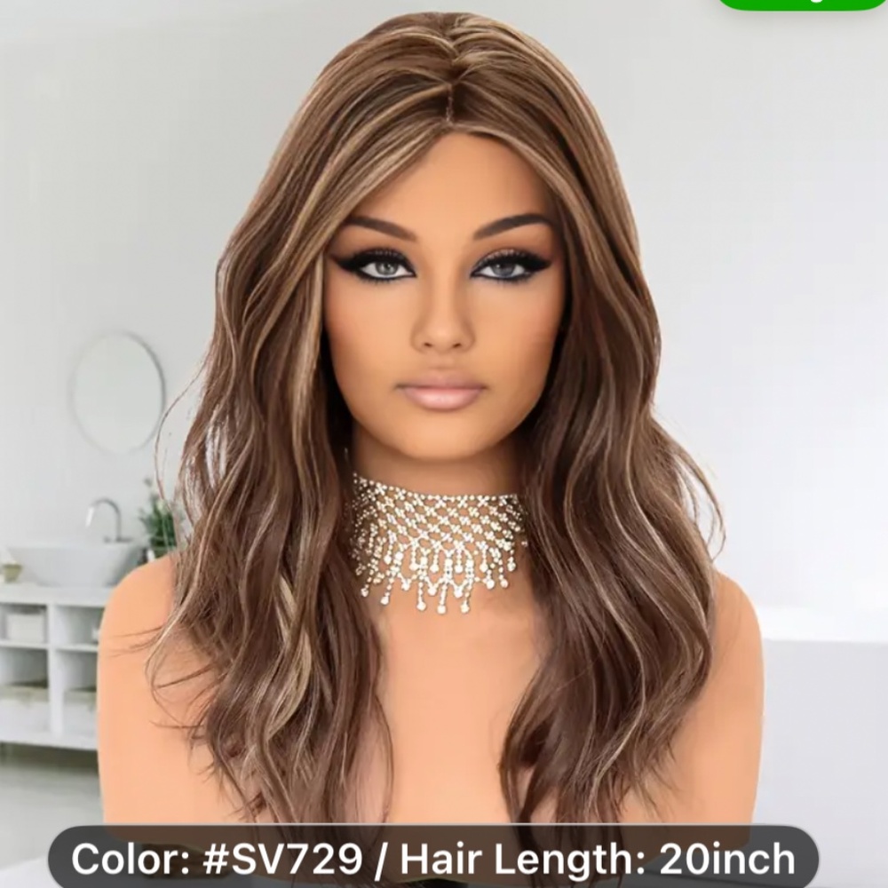 Realistic Looking Synthetic Hair Glueless Lace Front Wigs for Women, Brown Root